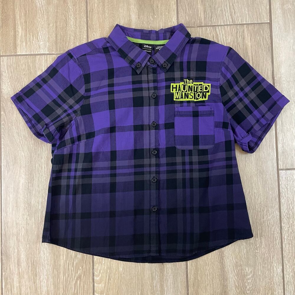 Disney Haunted Mansion Her Universe Flannel Shirt Womens M NWT Purple Plaid